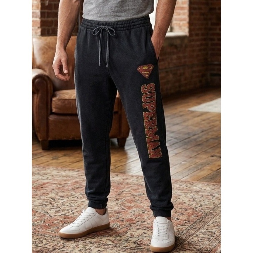 Jerzees Superman Graphic Jogger‎ Sweatpants Men's M Gray DC Comics Drawstring